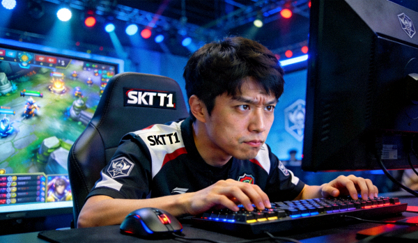 Faker（李相赫）比赛现场特写 - 英雄联盟传奇选手专注操作